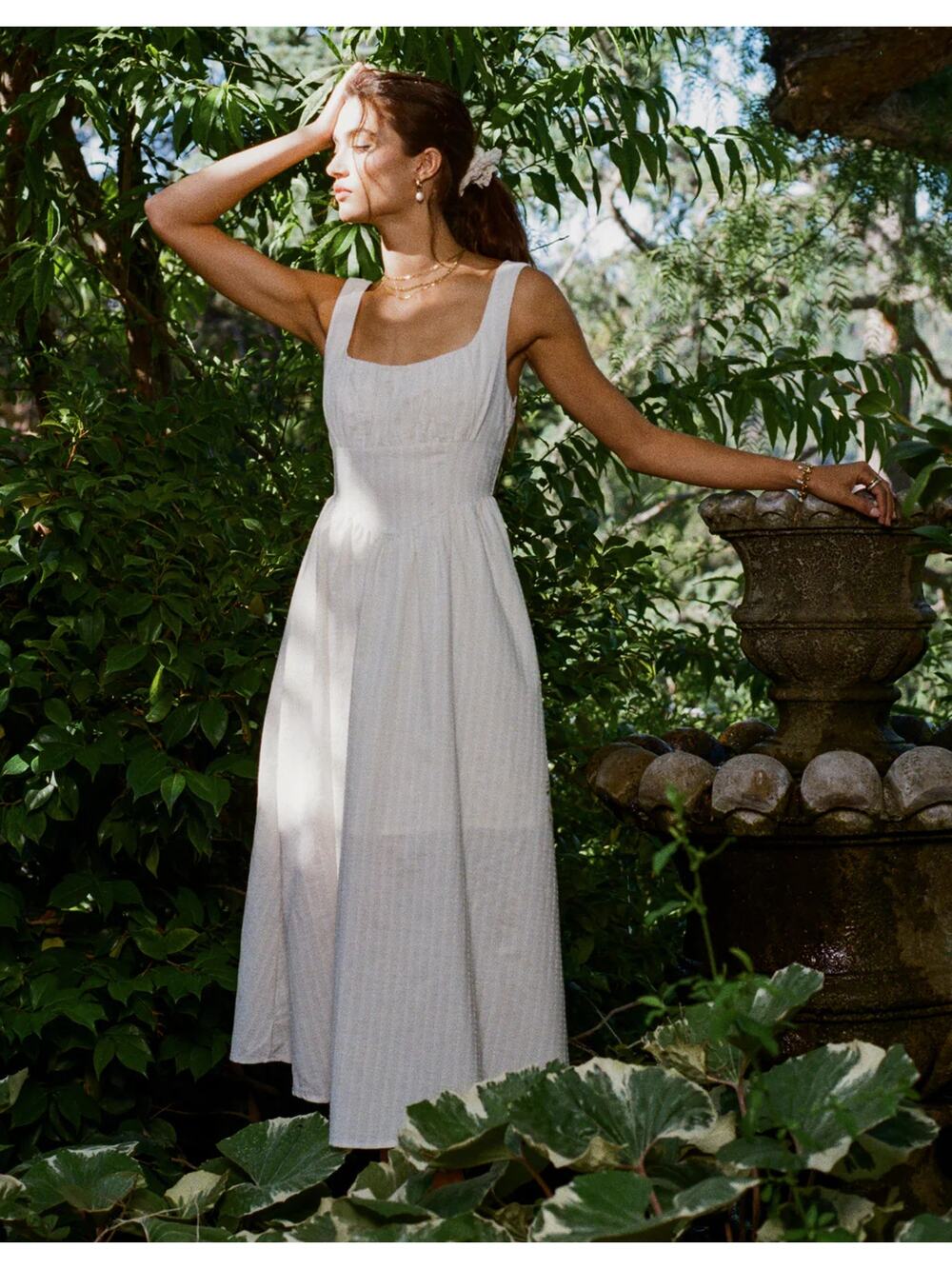 Bohme  Raven Striped Corset Midi Dress Natural  Beige Sz. LRG Boho Cottage